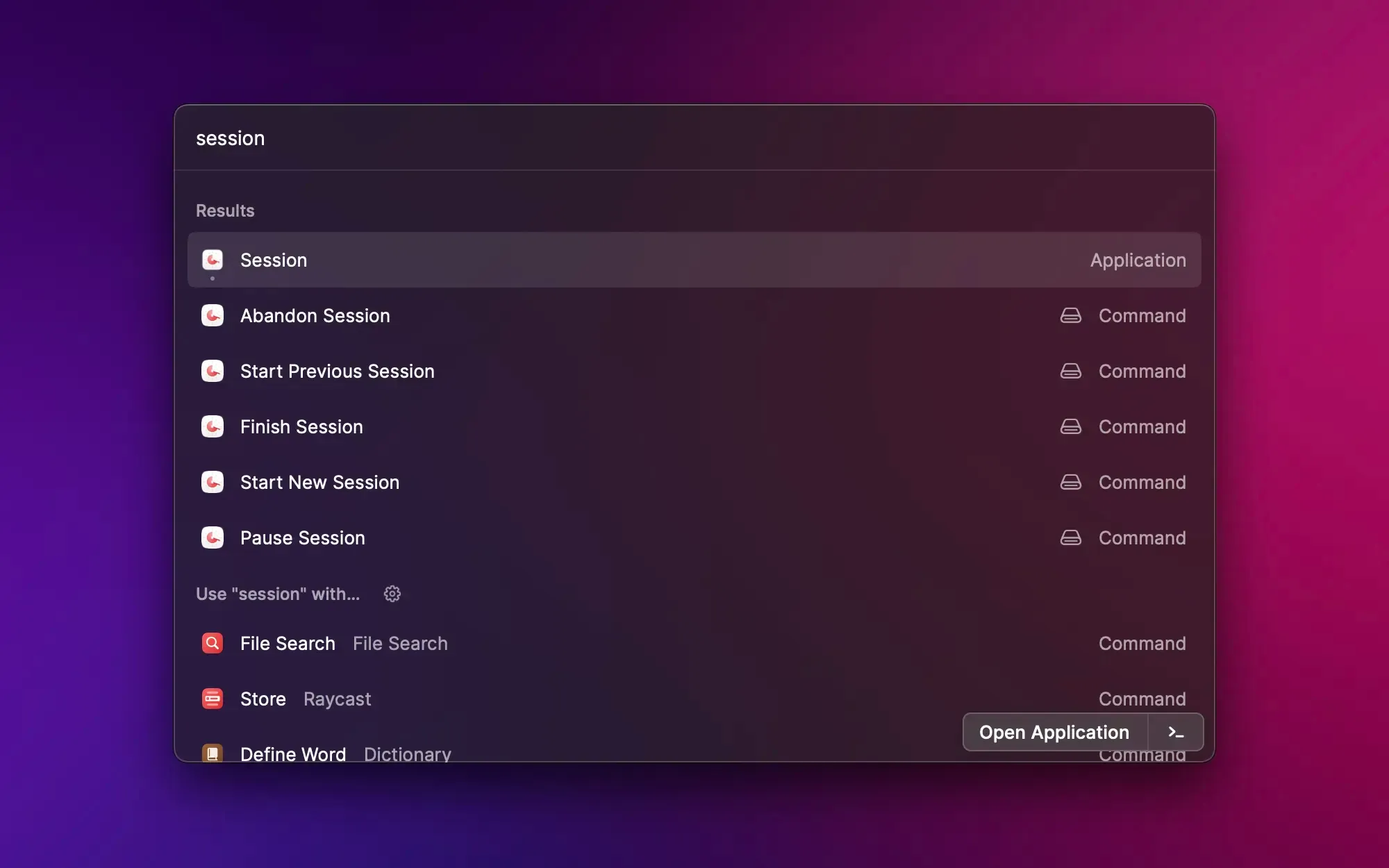 Session can be used right from Raycast Session can be used right from Raycast
