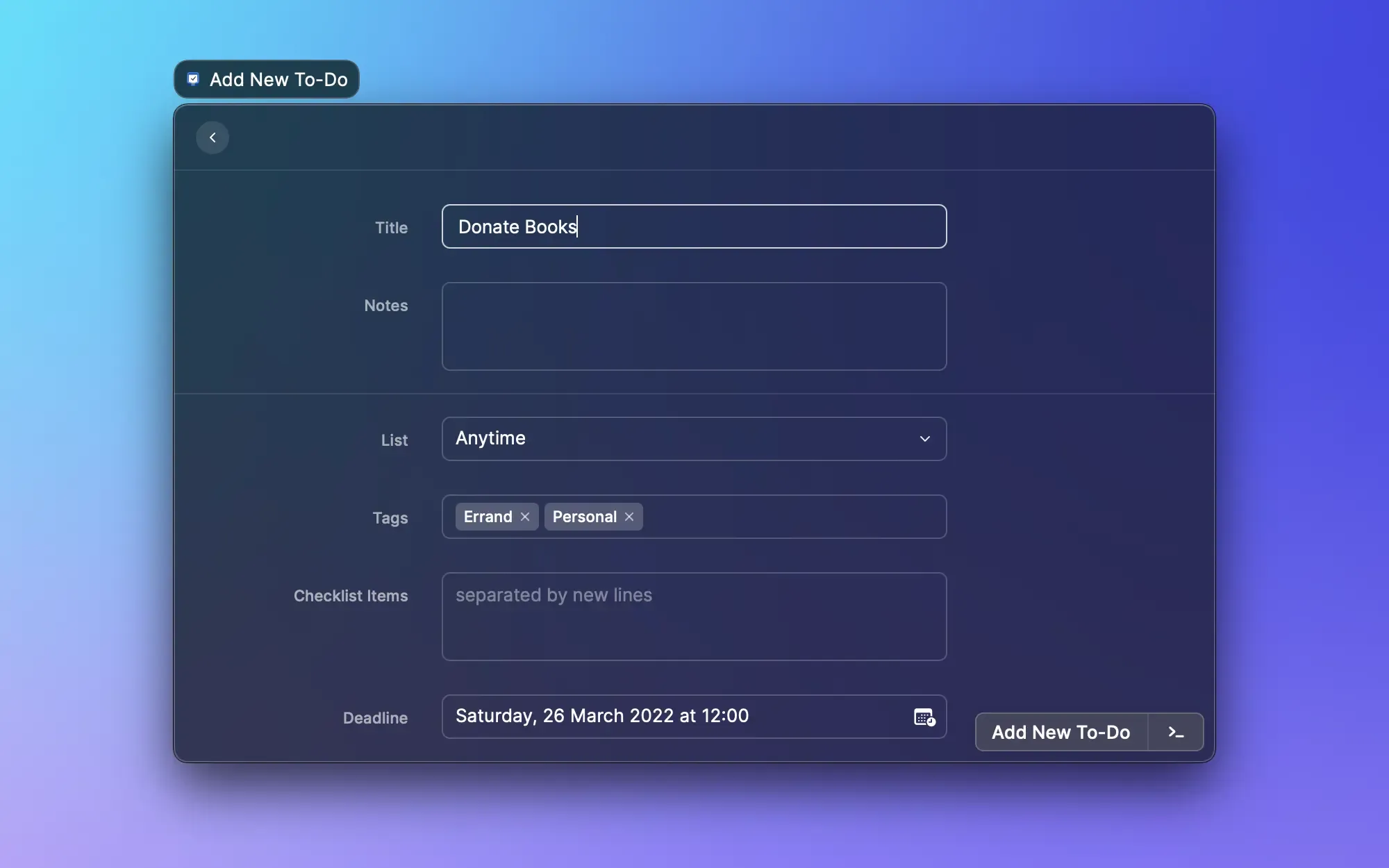 Add, remove and mark Things tasks as done Add, remove and mark Things tasks as done